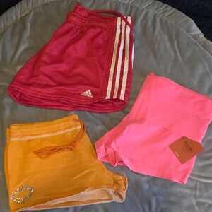 adidas Womens Hot Pink Mesh Athletic Shorts with White Stripes